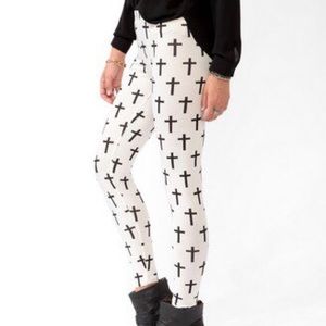 Forever 21 Printed White Cross Leggings